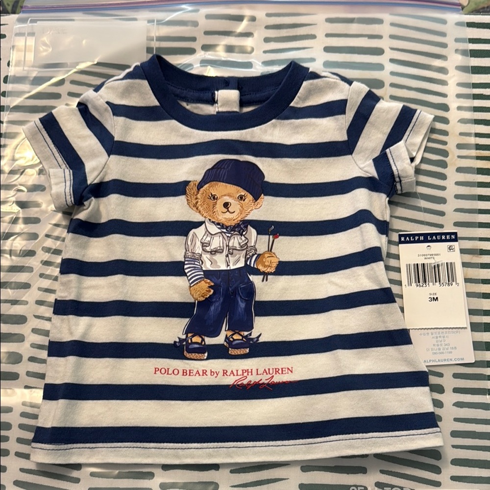 Ralph Lauren Blue and White Striped Short Sleeve Tee for 3 months old .